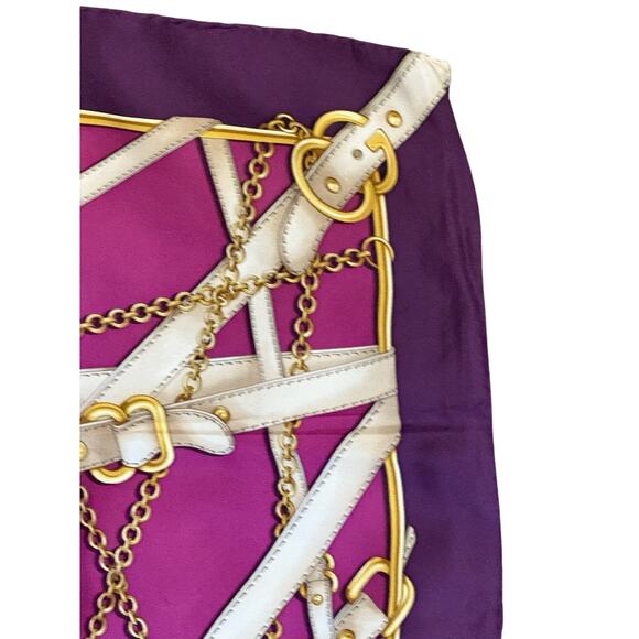 Gucci Chain & Straps Silk Twill Square Purple Scarf*BEAUTIFUL condition - Picture 5 of 7